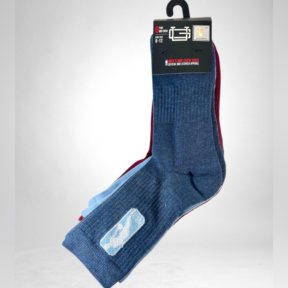 Official NBA Licensed Apparel Socks Men’s Mid Crew Socks 6 Pairs Sz 6-12